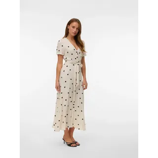 Sommerkleid VERO MODA "VMJOAN S/S 7/8 SHIRT DRESS WVN BTQ", Damen, Gr. M, N-Gr, birch aop:joan, Web, Obermaterial: 92% Viskose, 8% Polyester, bedruckt, wadenlang, V-Ausschnitt, Kleider Sommerkleid, Viskosemischung