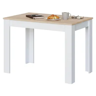 Fester Tisch Dghio, Esszimmertisch, Moderner Konsolentisch für Wohnzimmer oder Küche, 109x67x78 cm, Weiß und Eiche - Weiß