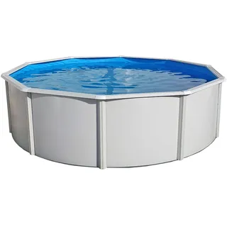 Steinbach Stahlwandpool Set Highline – 012612 – Ø 460 x 132 cm – Robuster Pool in Weiß für bis zu 19.900 l Wasserinhalt – Mit winterfester blauer Innenfolie und zahlreichem Zubehör