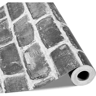 VEVOR Tapete selbstklebend, 45 cm x 10 m, Wandtapete, Klebefolie mit grauer Ziegeloptik, Möbelfolie, Möbelaufkleber, dekorative Vinylrolle für Schlafzimmer, Küche, Büro, Badezimmer, Schreibtisch