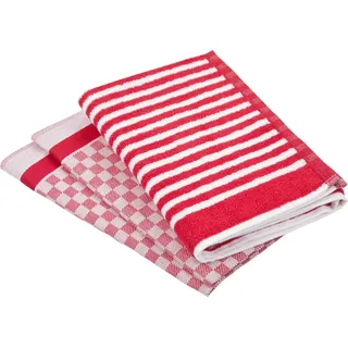 Ross Geschirrtuch "Exclusiv", 1x Küchen-Frottiertuch (Streifen) und 2 Geschirrtücher, (Karodesign), rot,