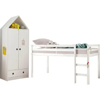 OTTO home »Alpi« weiß, Schlafzimmermöbel-Sets, Jugendzimmer-Set, Hochbett und Kleiderschrank in Hausoptik, perfekt für kleine Räume,
