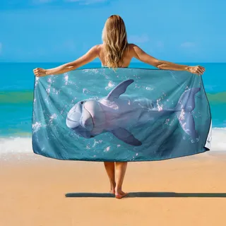 YISUMEI Mikrofaser Strandtuch XXL, Delfin Motiv in Türkis, Strandhandtuch Leicht Badehandtuch Schnelltrocknend, 180 x 90 cm, Maritimes Design, für Strand und Schwimmbad, Rechteckig