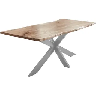 Esstisch Baumkante Akazie naturfarben 160 x 85 cm Spider-Gestell silber TABEA - Naturbelassen