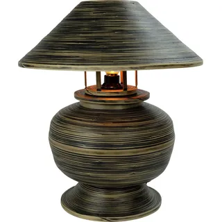 Fine Asianliving Tischlampe Bambus Spirale Handgefertigt Schwarz 37x37x40cm - Schwarz