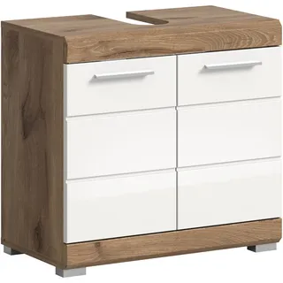 VCM Waschbeckenunterschrank Wave 60 x 56 x 34 cm Eiche/Weiß Hochglanz