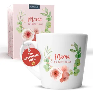 Amari ® Mama Tasse Mit Blume - Geburtstagsgeschenk für Mama - Muttertagsgeschenk - Beste Mutter Geschenk - Teetasse