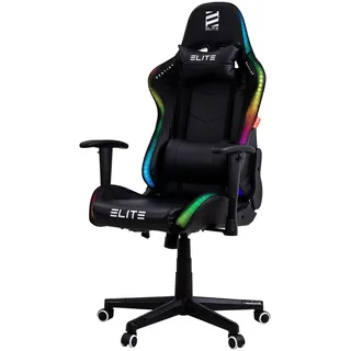 Elite Gaming Stuhl | Ergonomischer Bürostuhl - RGB-LED Schreibtischstuhl - PC Gamer Racing Stuhl - Gaming-Stuhl - Gamer Sessel - Kopfstütze (Schwarz) - Bunt, Schwarz