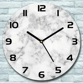 Wanduhr aus Glas Rund fi 30 Marmor weiß Quarz Deko Schlafzimmer Büro - Grau
