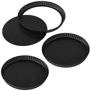 JIAYUET 3 Stück 26 cm Tarteform mit Hebeboden, Perforierter Karbonstahl, Antihaftbeschichtete Quicheform Set, Dunkelgrau, Quiche Backform, Runde Form