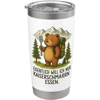 Süßes Wander Design Bär mit Rucksack Lustiger Wanderspruch Doppelwandiger Edelstahl-Thermobecher
