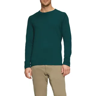 Rundhalspullover S.OLIVER, Herren, Gr. S, blau (schwarz petrol), Obermaterial: 100% Baumwolle, unifarben, regular fit taillenbedeckt, Rundhals, gerader Abschluss, Pullover Rundhalspullover, mit Rundhalsausschnitt