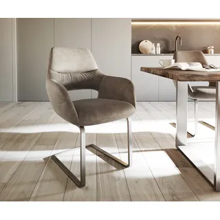 DELIFE Freischwinger Yago-Flex mit Armlehnen Mikrofaser Taupe Vintage Freischwinger flach Edelstahl Taschenfederkern - Beige, Taupe