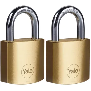Yale Y110B/30/115/1, Ø Standardschutz-Vorhängeschloss aus Messing, 30 mm, - Bügel aus gehärtetem Stahl, - Doppelverriegelung, - 3 Schlüssel, (Packung mit 2)