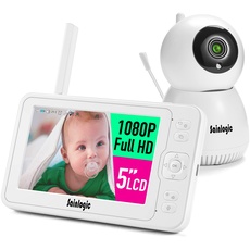 Bild Video Babyphone mit Kamera, Babyphone für den Innenbereich, 1080P FHD 5 Zoll LCD Display, Tag und Nachtansicht, Temperatur und Alarm, Gegensprechfunktion, weiß