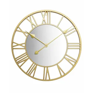 QHENS Wanduhr Gold 50 cm, Große Lautlose Wohnzimmeruhr ohne Tickgeräusche, Vintage Metall-Wanduhr mit Acryl-Spiegeloptik, Römische Ziffern, Gut Ablesbar, Batteriebetrieben