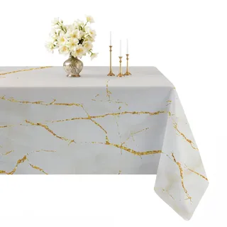 Arwllzz Abwaschbare Tischdecke Gelb Modern Rechteckig Mitteldecke Tisch Tischdecken 100 x 140 Leinenoptik Marmor Gold Tischwäsche Tischdeko Vintage Landhausstil Tischtuch für Draußen Gartentisch