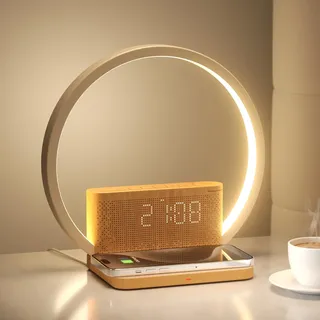 blonbar Tageslichtwecker,Nachttischlampe mit Ladefunktion, 3-Stufen Touch Dimmer Tischlampe, Lichtwecker Wecker,10 Naturklänge zum Einschlafen,Tageslicht Sonnenaufgangswecker fürs Schlafzimmer