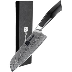 Kensaki Santoku Messer aus Damaszener Stahl Küchenmesser Japanischer Art hergestellt aus 67 Lagen Damaststahl – Kona Serie