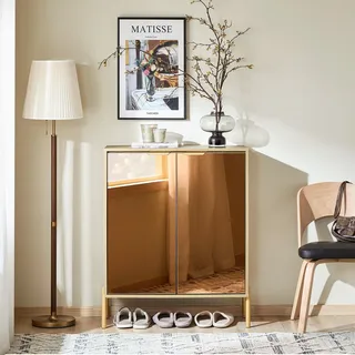 SoBuy Modernes Sideboard mit Verspiegelten Glastüren Gold 83x100x38cm FSB96-G
