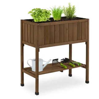Relaxdays Hochbeet , Holz, Kunststoff , 74x80x38 cm , Gartenzubehör, Hochbeete