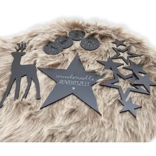 Adventskranz Deko Set aus Holz – Elch mit Sternen und Gravur, 7 Sterne & 4 Anhänger – Weihnachtsdeko in Schwarz – Moderne Deko für Adventskranz, Tischdeko & Weihnachtszeit (Elch + Sterne schwarz)