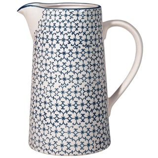 Bloomingville Krug Kristina Retro Kanne Milch Vintage Wasser-Karaffe ø 13,5 H 22,5 cm, blau, Keramik, fasst ca. 2000 ml