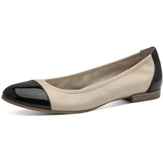 Ballerina TAMARIS, Damen, Gr. 39, beige (hellbeige kombiniert), Leder, Lederimitat, Schuhe Ballerina, Blockabsatz, Businessschuh, Schlupfschuh mit Elastikeinfass