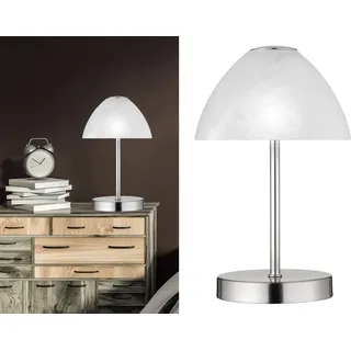 2er SET kleine LED Tischlampen dimmbar Höhe 24cm Metall Silber -Glasschirm Weiß