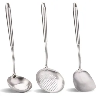 Wok-Pfannenwender und Schöpflöffel, Schöpflöffel, chinesisches Wok-Utensilien-Set, 304 Edelstahl, Kochutensilien (38,1 cm, 38,1 cm, 35,6 cm)