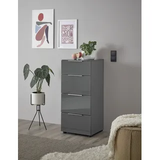 HBZ Kommode HBZ "Santorin Mehrzweckschrank mit Schubkästen, BxHxT 45x99x40 cm", grau (anthrazit), B:45cm H:99cm T:40cm, Holzwerkstoff, Sideboards, Kommode, Mit 4 Schubkästen mit Softclose, Glasfront und Glasoberboden