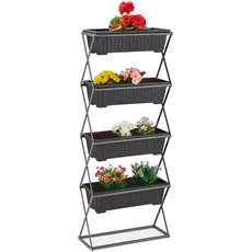 Relaxdays Vertikalbeet, Hochbeet mit 4 Pflanzkästen, HBT: 126 x 51 x 21 cm, Kräuterbeet Garten, Balkon, Terrasse, grau