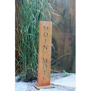 Rostikal Edelrost Gartendeko Ständer Moin Moin 71 cm Gartenschild Rost Maritim - Braun