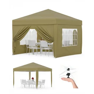 Faltpavillon 3x3 m wasserdicht stabil mit 4 Seitenwänden – Pop up Pavillon faltbar aus 420D Oxford, UV-Schutz 50+, 3-Fach höhenverstellbar, Partyzelt mit Tragetasche für Garten & Outdoor Khaki