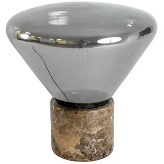 Angel Cerda Tischlampe grau Rauchglas mit Spiegeleffekt und Keramikmarmor, E27, warmweiß 3000K , Braun, Schwarz , Marmor Optik , Freiform , 36x38x36 cm , Lampen & Leuchten, Innenbeleuchtung, Tischlampen