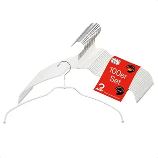 MAWA Design MAWA Kleiderbügel Light, Set mit 100 platzsparenden und rutschfesten Bügeln, ideal für Hemden und Blusen, mit 360° drehbarem Haken und Antirutschbeschichtung, 42 cm, Weiß