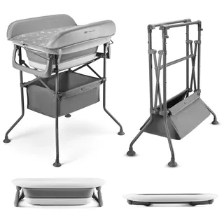 Kinderkraft BUBBLY Babywanne Badewanne mit Gestell, Faltbare Babybadewanne, Wickeltisch Regal im Set, Schnelle und einfache Montage, Grau