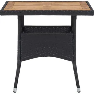 vidaXL Garten-Esstisch Schwarz Poly Rattan und Massivholz Akazie - Schwarz