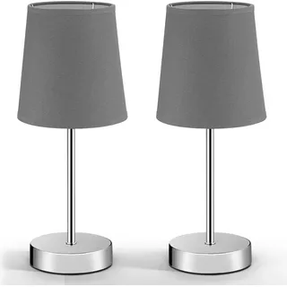 MONZANA® Nachttischlampe 2er Set 32cm Stoff Grau Taupe Anthrazit Weiß Wohnzimmer Schlafzimmer Lampe Leuchte Tischlampe Nachttischleuchte Tischleuchte