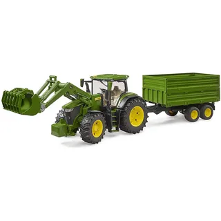 Bruder John Deere 7R 350 mit Frontlader und Tandemachstransportanhänger