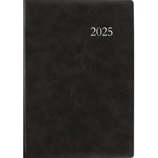 Zettler - Buchkalender 2025 anthrazit, 21x29,7cm, Taschenkalender mit 416 Seiten im wattiertem Kunststoffeinband, 1 Tag auf 1 Seite, Tages- und Wochenzählung, Fadenbindung und deutsches Kalendarium