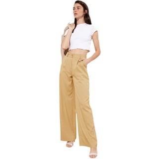 TRENDYOL Damen Trendyol Herren Hoher Bund Wide Leg Hose Pants, Beige, 40 EU