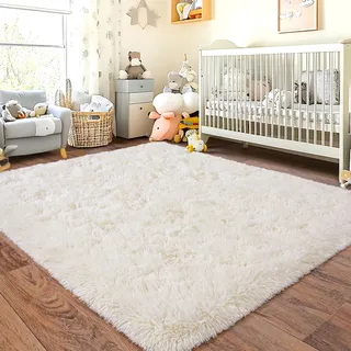 Chicnix Hochflor Flauschig Teppich Schlafzimmer 120x160 cm Creme, Wohnzimmerteppich Weich Bettvorleger, rutschfest Teppich Shaggy für Wohnzimmer Kinderzimmer
