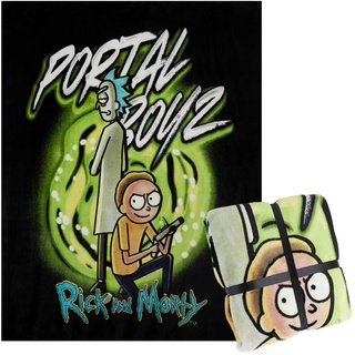 Rick and Morty Kuscheldecke Flauschig 150x130 cm - Couch Decke für Herren - Superweiche Couch Decken aus Fleece Geschenke (Schwarz/Grün)