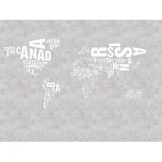 Rasch Tapeten 101003 - Fototapete mit Weltkarte aus weißen Buchstaben auf grauem Hintergrund aus der Young Artists Kollektion – 2,80m x 3,72m (L x B)