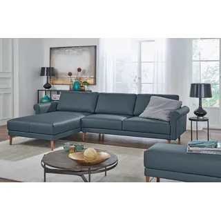 Creation BY ROLF BENZ Ecksofa »CR.450, Designecksofa, L-Form« Armlehne Schnecke modern Landhaus, Breite 262 cm, Fuß Nussbaum, blau