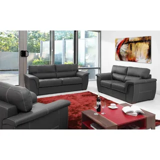 Leder Design Couch Polster Sitz Garnitur Sofa Garnituren 2+1 Leder Set Sofas Neu - Schwarz