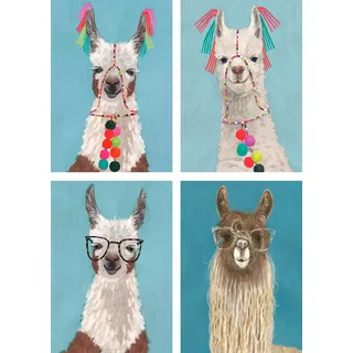Artland Poster »Geschmückte Lamas« Wildtiere 4 Stk. tlg. Bilder Set, 4tlg., ohne Rahmen, blau