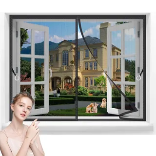 Insektenschutz Plissee Fenster,120x120cm Netz Fliegengitter für Türen,Magnet Vorhang Fliegenvorhang Moskitonetz für Kellertür Schiebetür,Küche,Schlafzimmer,Hof,Neuste Version Schwarz