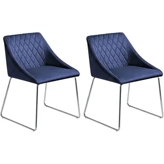 Beliani Esszimmerstuhl Samt blau/silber 2er Set